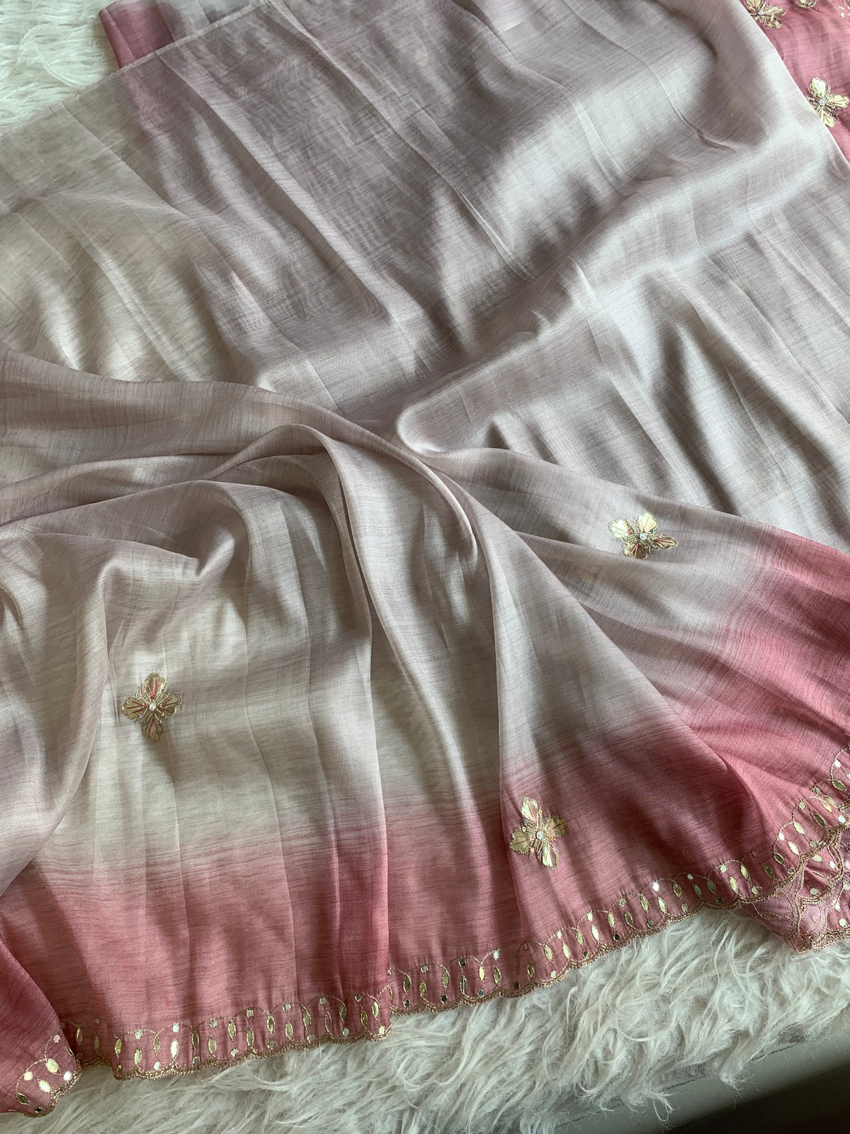 Beige Soft Tissue Saree with Onion Pink Border 5919 03