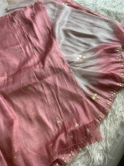 Beige Soft Tissue Saree with Onion Pink Border 5919 03