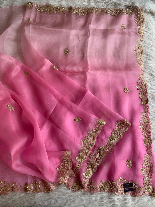 Baby Pink Organza Saree with Heavy Zardosi & Sequin Work 5914 03