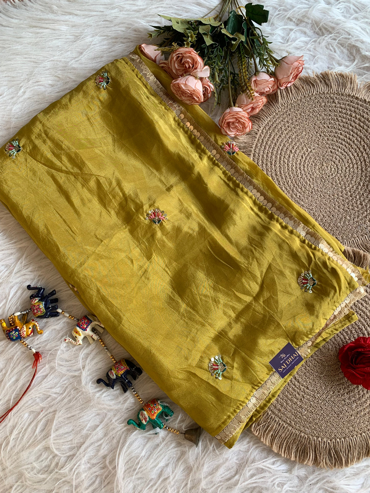 Habutai Silk Saree with Sequin, Cutdana, Aari & Jari Work 5942 08