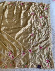 Russian Silk Saree with Appliqué Work with Pink Floral Blouse 5923 03