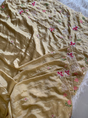 Russian Silk Saree with Appliqué Work with Pink Floral Blouse 5923 03