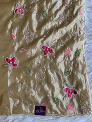 Russian Silk Saree with Appliqué Work with Pink Floral Blouse 5923 03