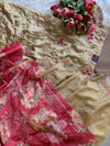 Russian Silk Saree with Appliqué Work with Pink Floral Blouse 5923 03