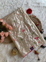 Russian Silk Saree with Appliqué Work with Pink Floral Blouse 5923 03