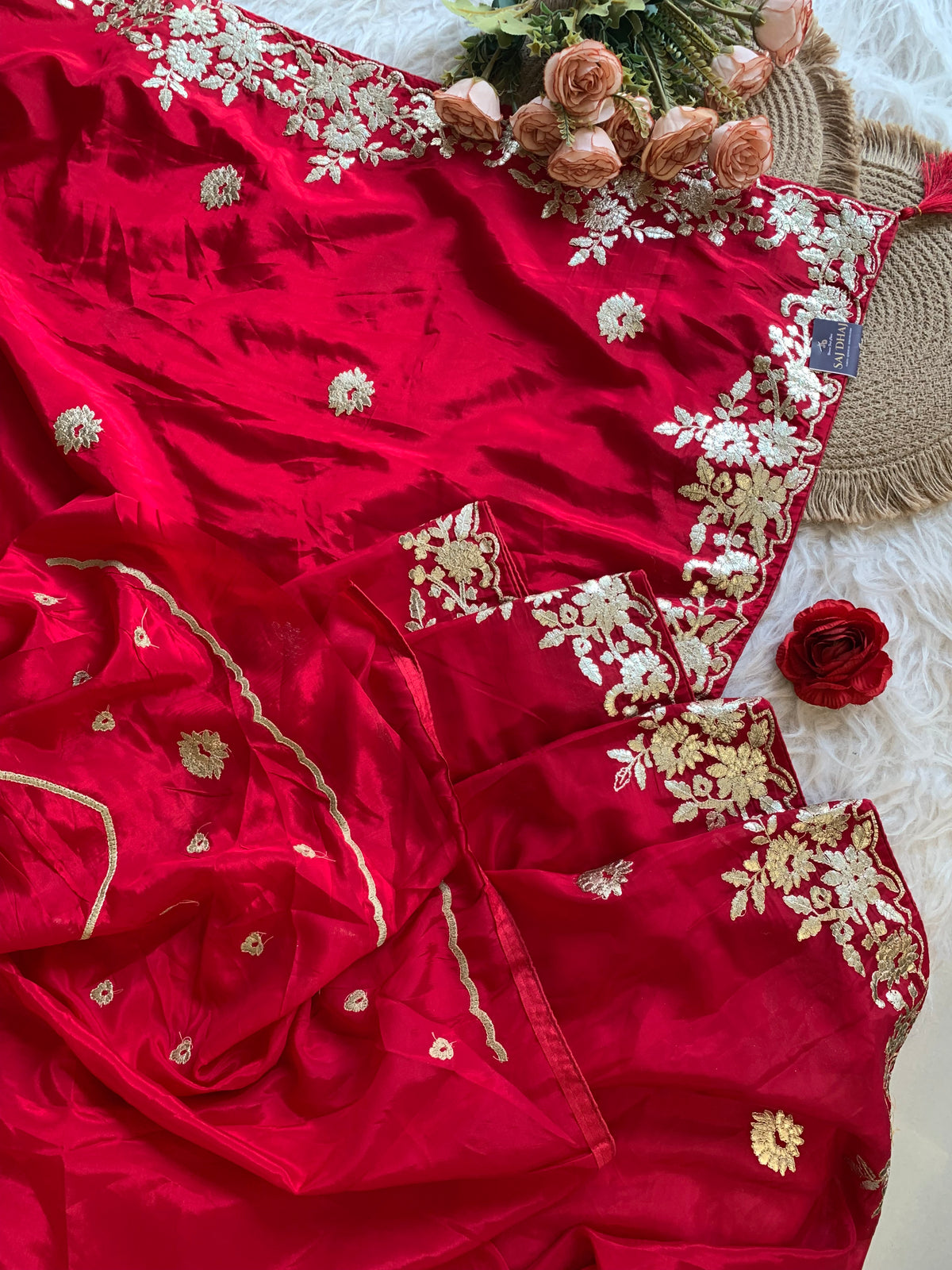 Habutai Silk Saree with Intricate Aari Work 5942 09