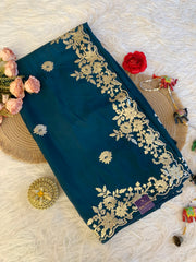 Habutai Silk Saree with Intricate Aari Work 5942 09
