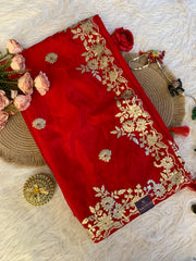 Habutai Silk Saree with Intricate Aari Work 5942 09
