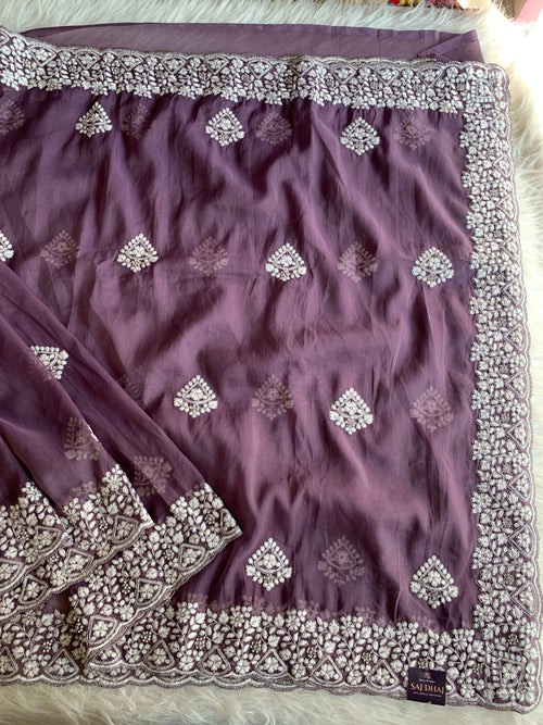 Organza Saree with Aari & Thread Work 5884 02
