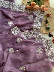 Organza Saree with Aari & Thread Work 5884 02
