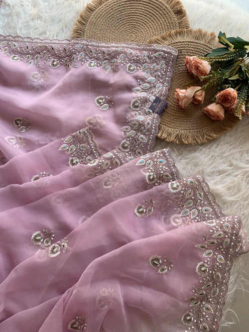 Soft Chinon Georgette Saree with Aari, Sequin & Thread Work 5940 02