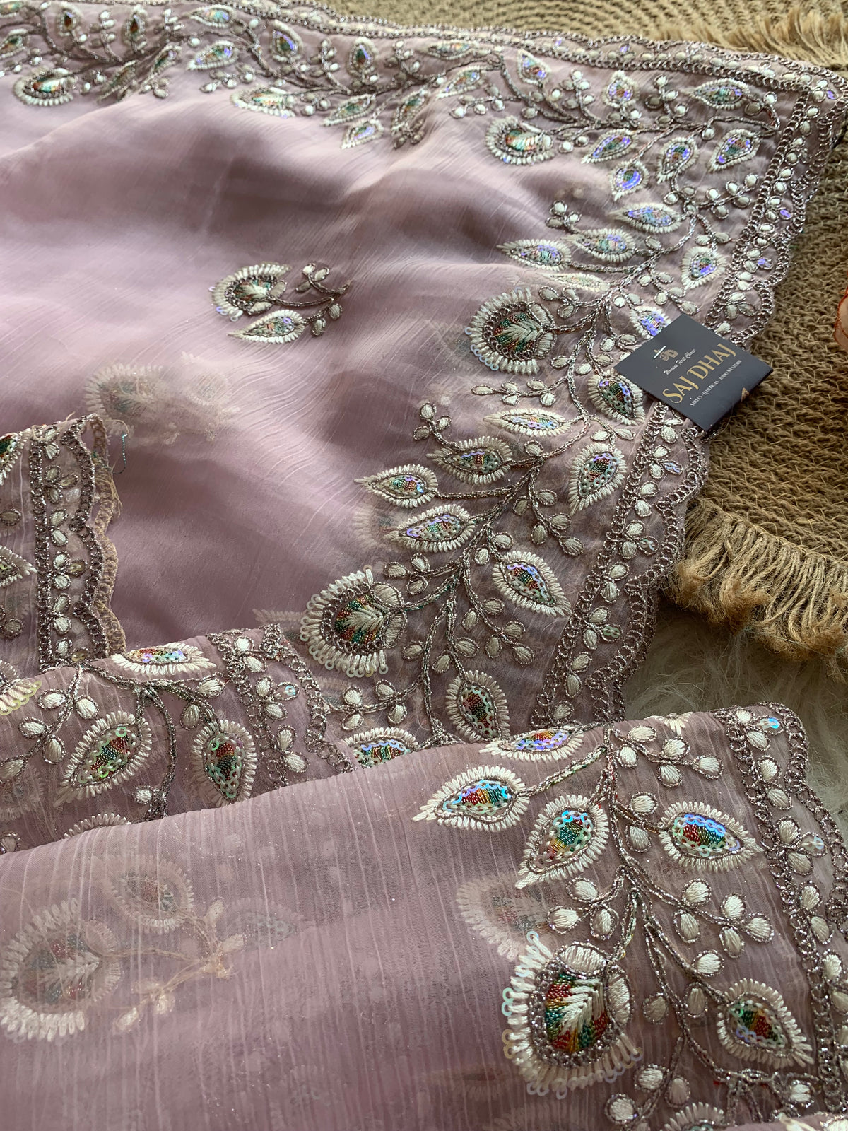 Soft Chinon Georgette Saree with Aari, Sequin & Thread Work 5940 02