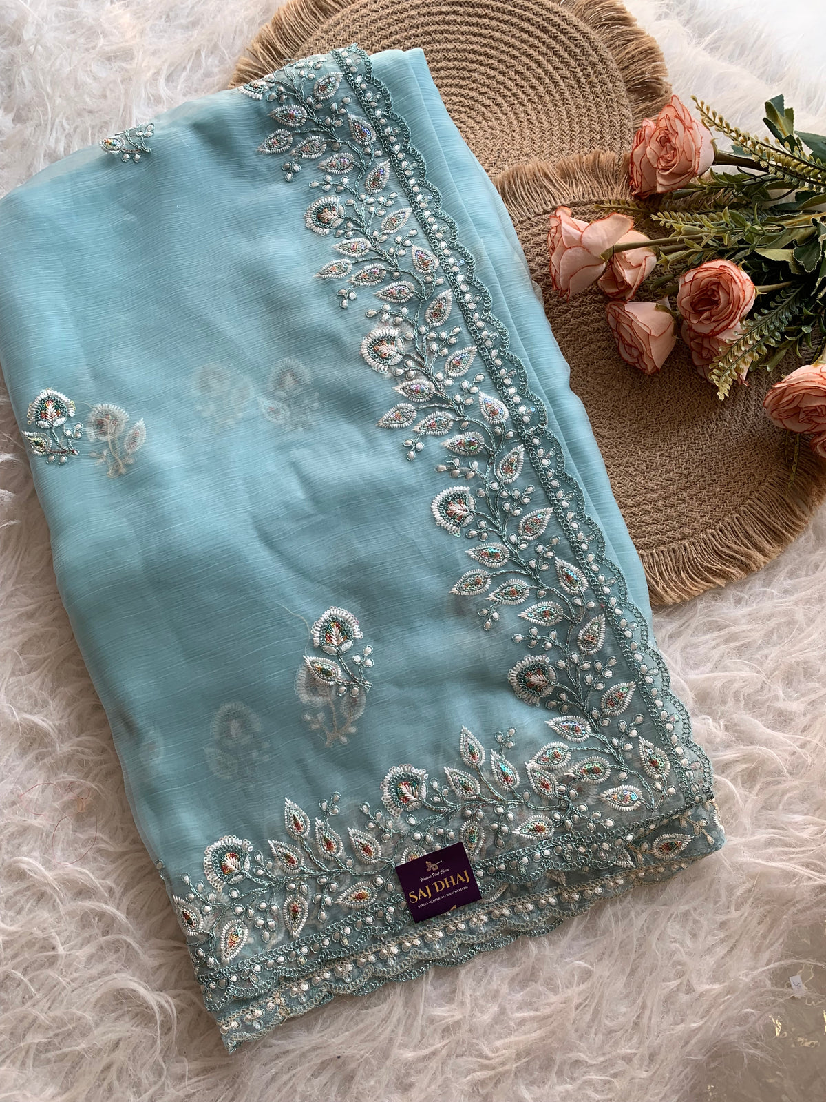 Soft Chinon Georgette Saree with Aari, Sequin & Thread Work 5940 02