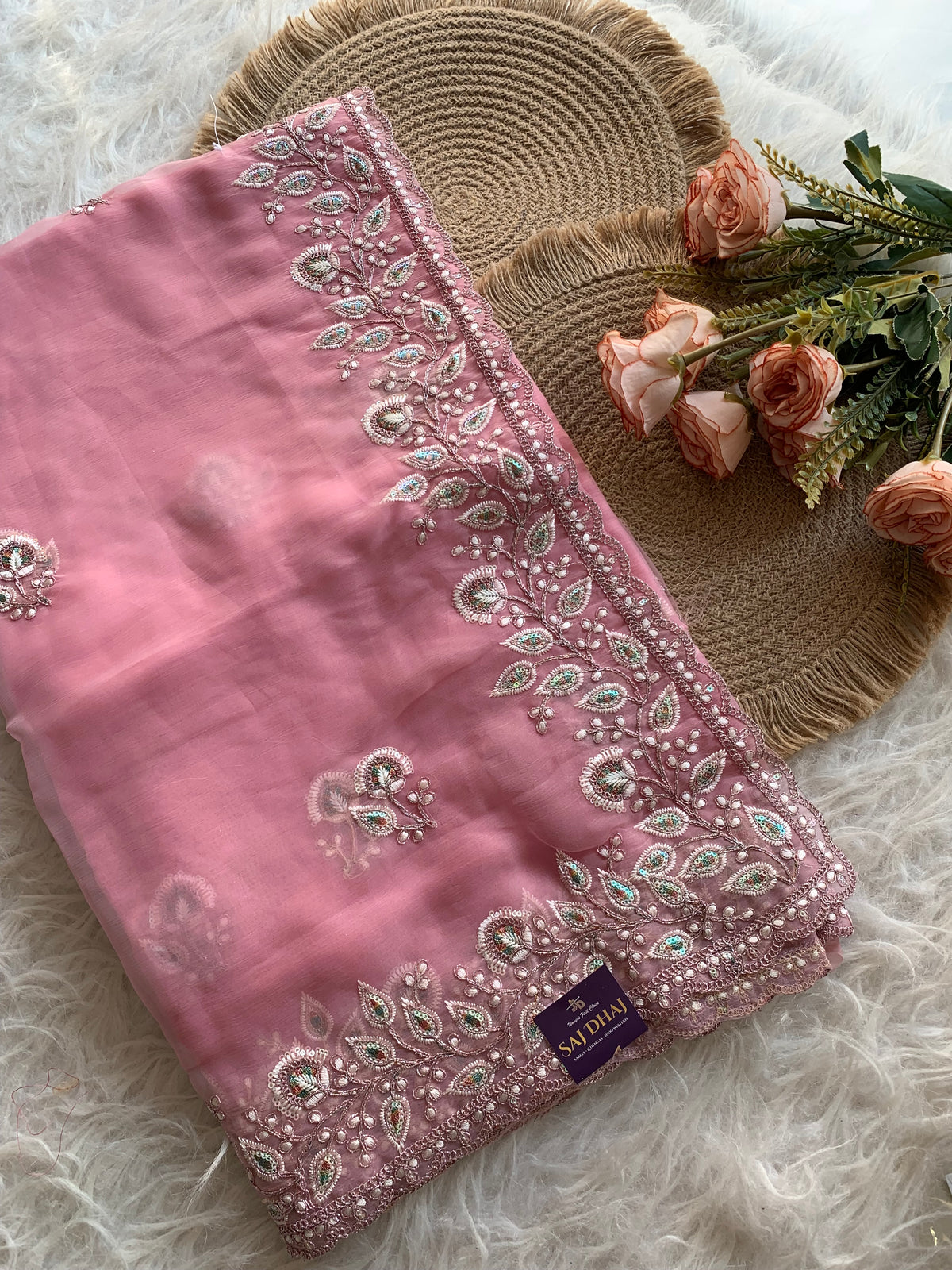 Soft Chinon Georgette Saree with Aari, Sequin & Thread Work 5940 02