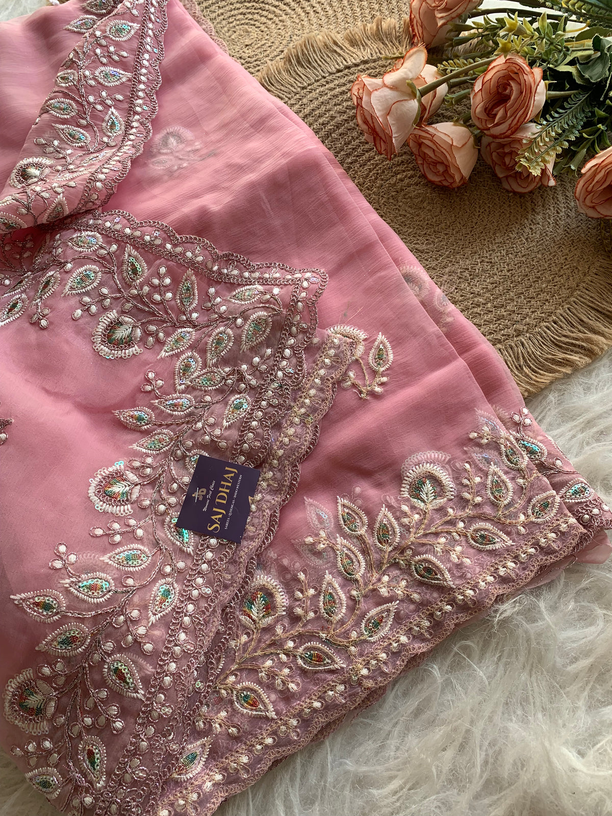 Soft Chinon Georgette Saree with Aari, Sequin & Thread Work 5940 02