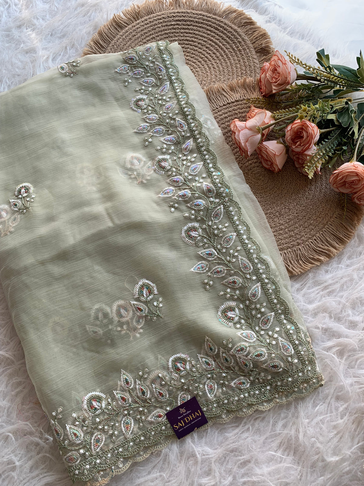 Soft Chinon Georgette Saree with Aari, Sequin & Thread Work 5940 02