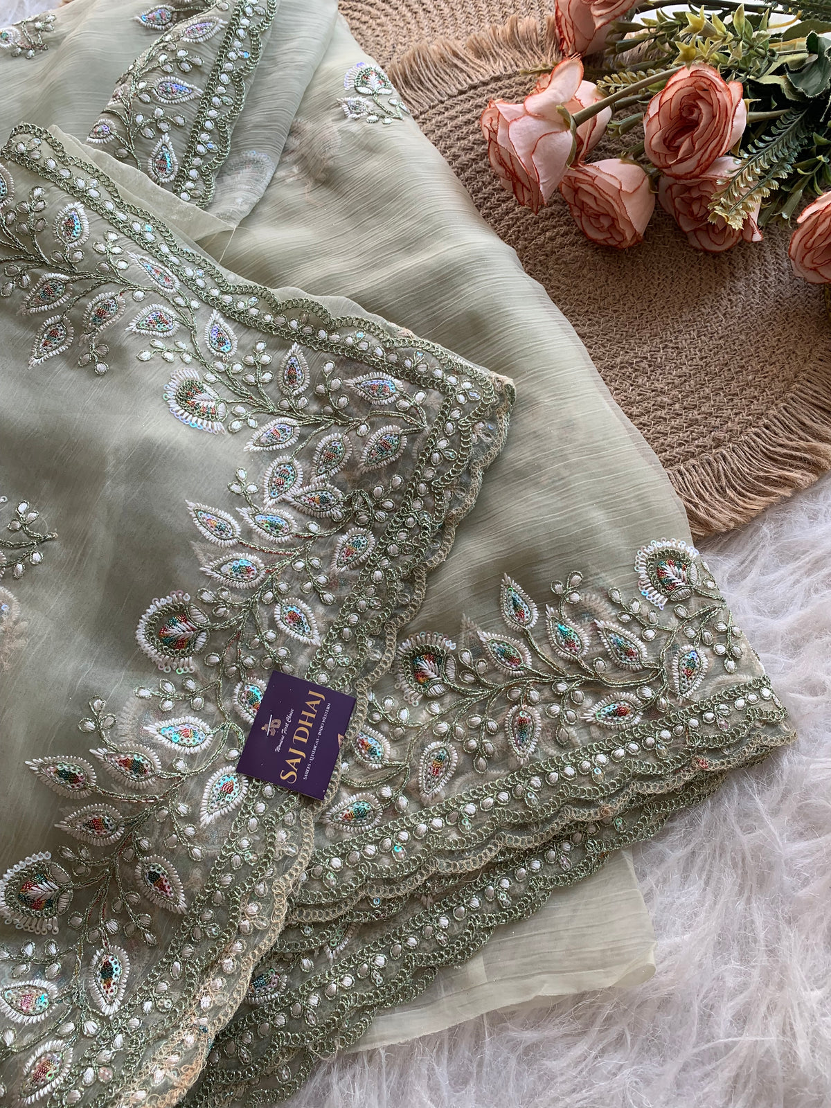 Soft Chinon Georgette Saree with Aari, Sequin & Thread Work 5940 02