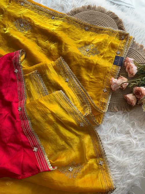 Jimmy Choo Fabric Saree with Stone Work & Lace Border 5940 09
