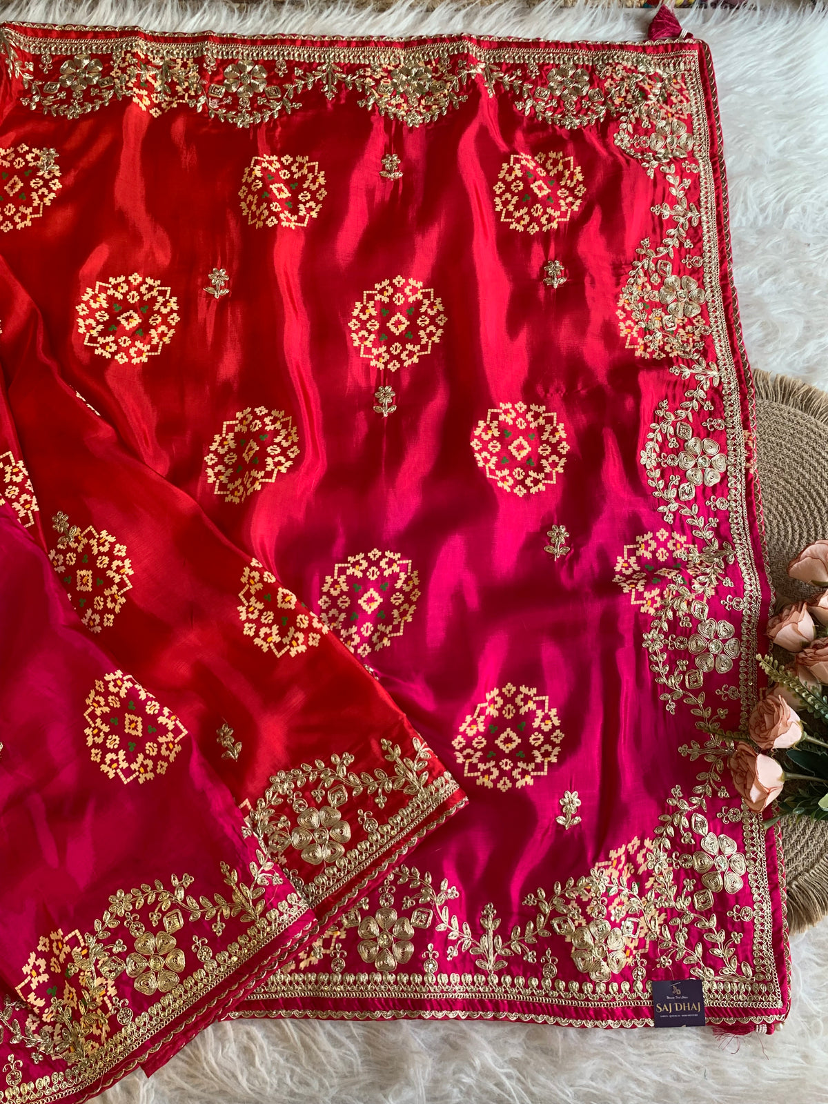 Pink & Red Russian Silk Saree with Patola, Pittan & Sequin Work 5953 02