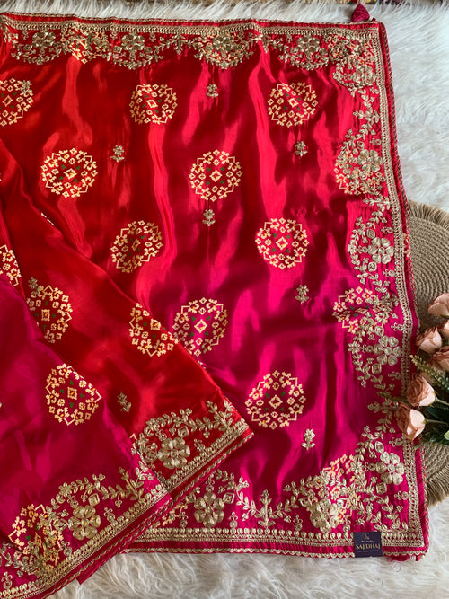 Pink & Red Russian Silk Saree with Patola, Pittan & Sequin Work 5953 02