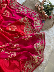 Pink & Red Russian Silk Saree with Patola, Pittan & Sequin Work 5953 02