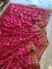 Pink Banarasi Patola Saree with Gota 5953 05