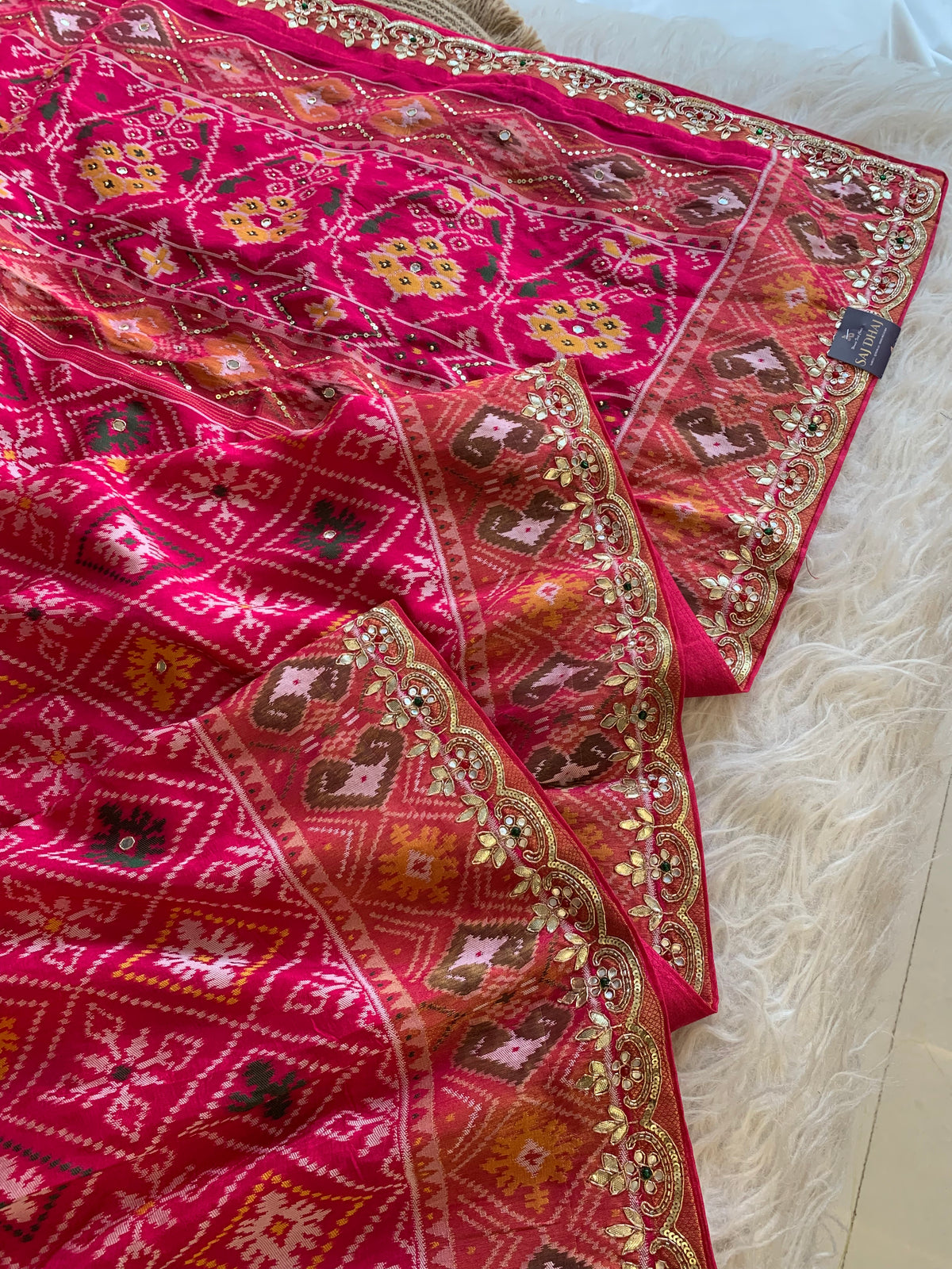 Pink Banarasi Patola Saree with Gota 5953 05