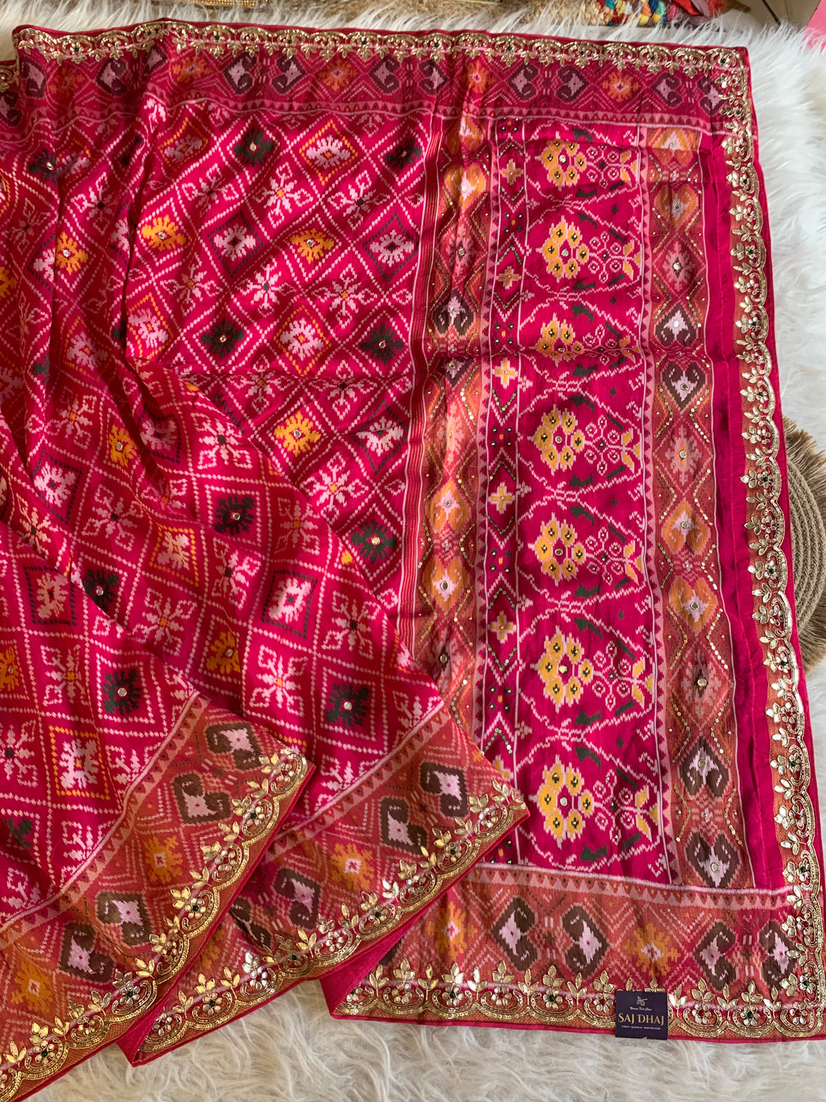 Pink Banarasi Patola Saree with Gota 5953 05