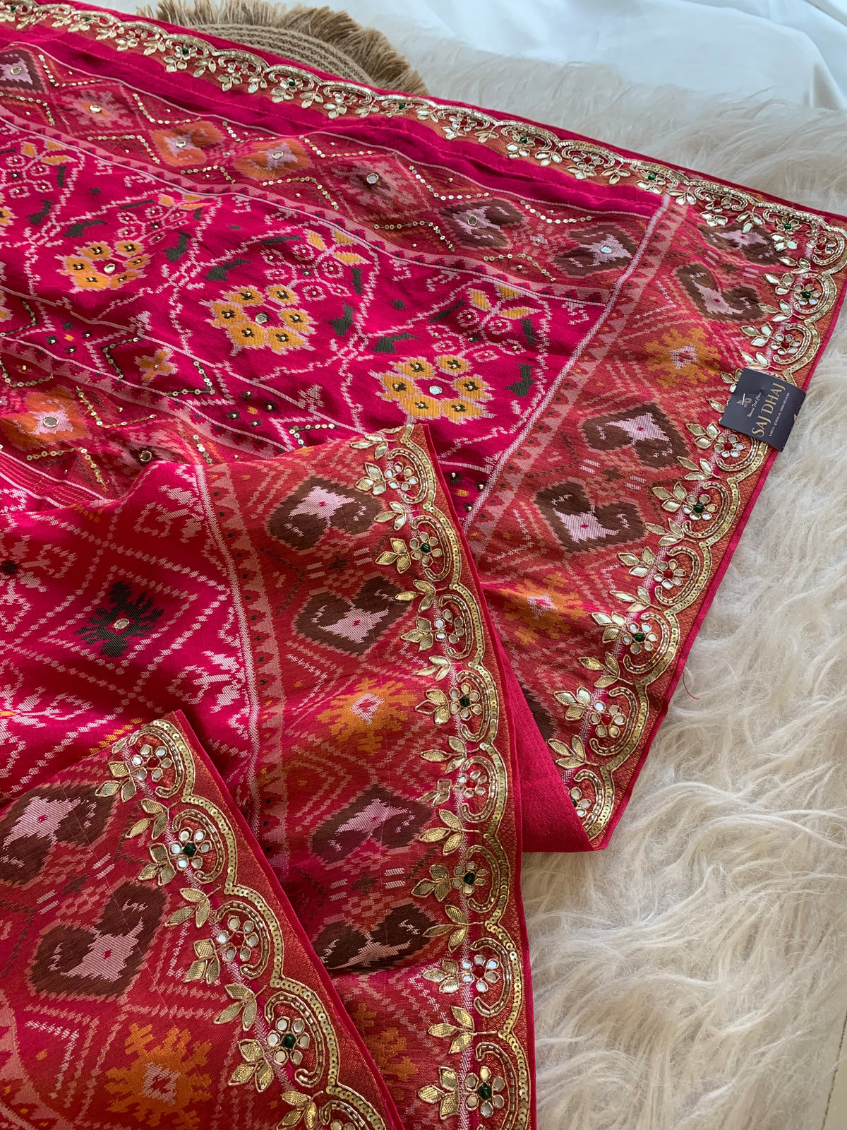 Pink Banarasi Patola Saree with Gota 5953 05