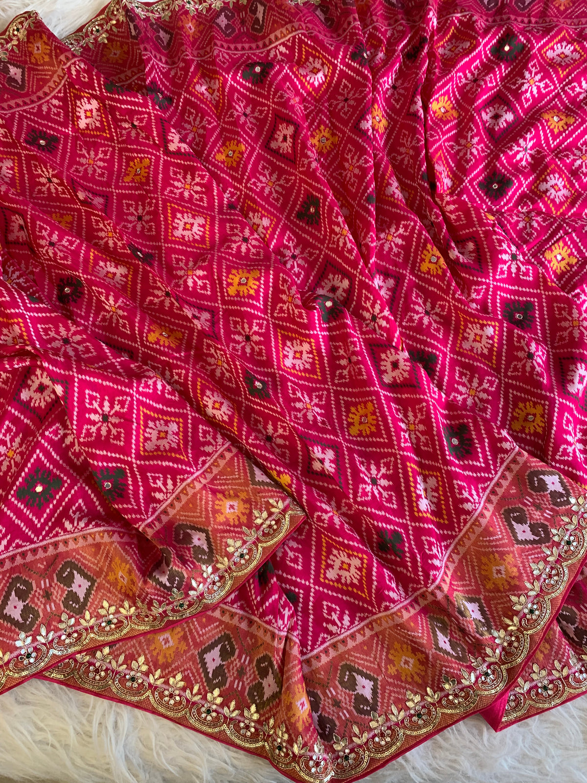 Pink Banarasi Patola Saree with Gota 5953 05