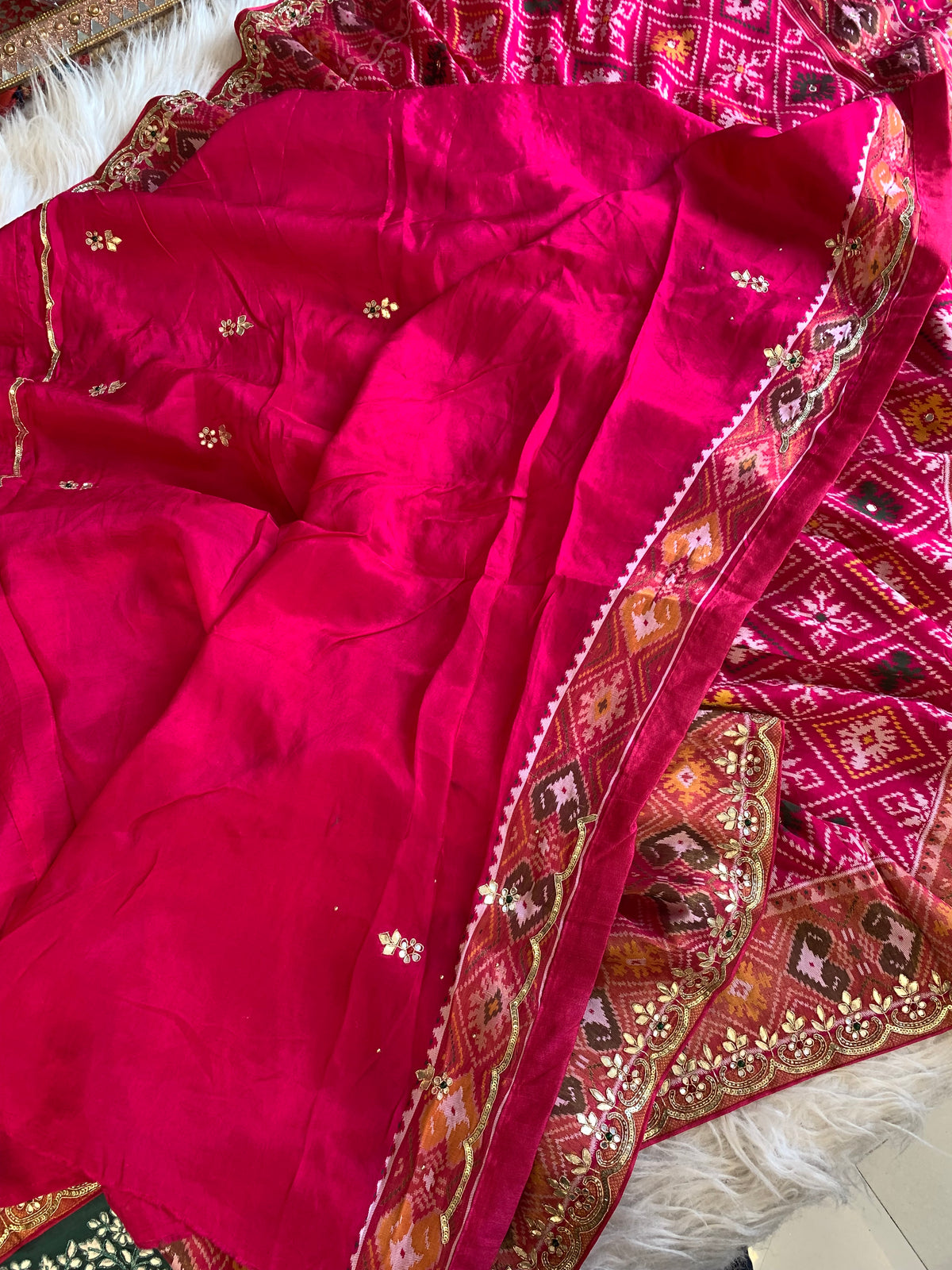 Pink Banarasi Patola Saree with Gota 5953 05