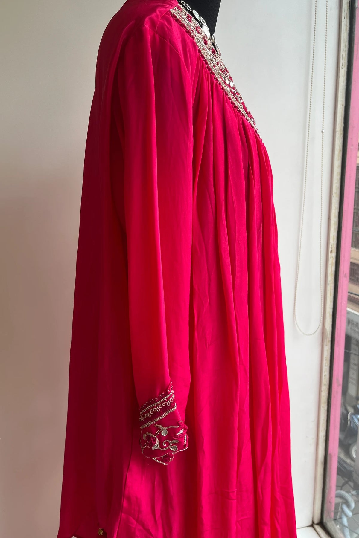 Hot Pink Designer Cowl Skirt Set with Zardosi & Thread Work 5336 01