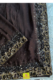 Dark Brown Chinnon Georgette Saree 5759 09