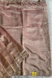 Beige Aari Thari Embellished Tissue Saree 5760 01