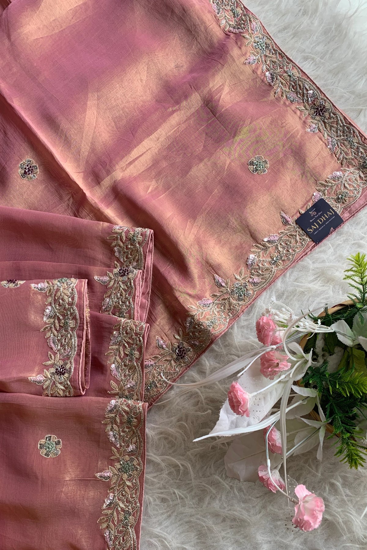 Peachy Pink Tissue Saree 5792 02