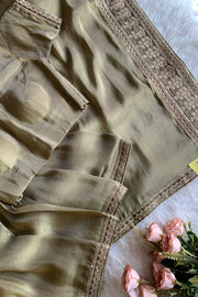 Dark Olive Green Aari Thari Tissue Saree 5087 02
