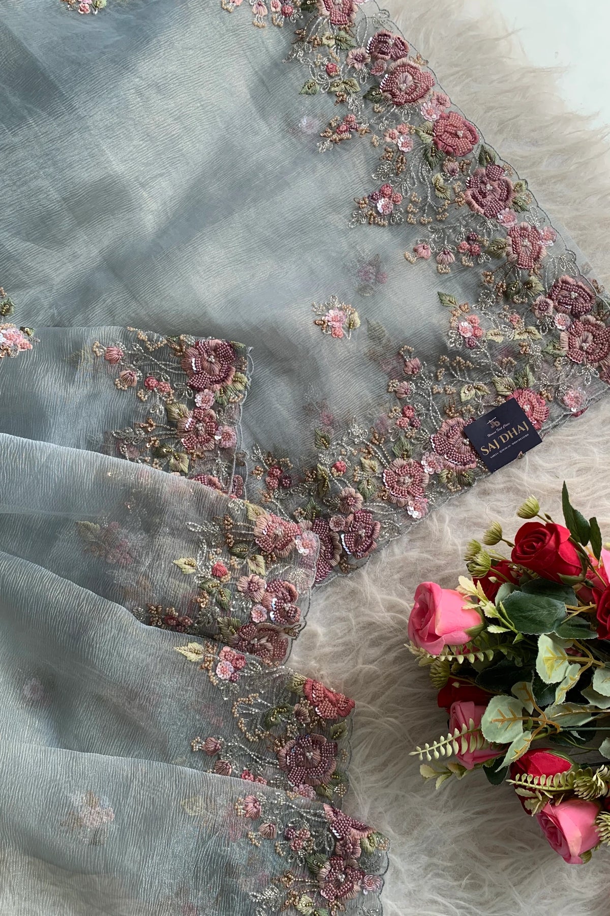 Sky Blue Crush Organza Saree 5649 05