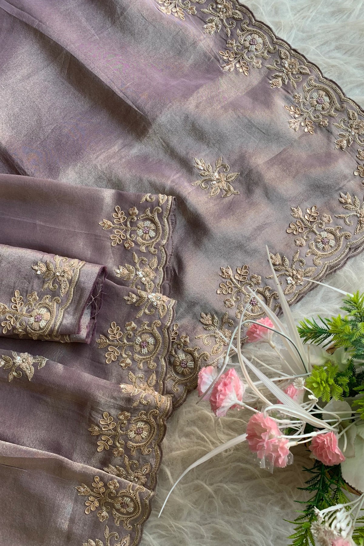 Lilac Aari Embellished Tissue Saree 5760 01