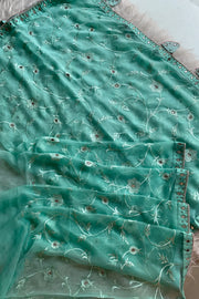 Ice Green Chinnon Georgette Saree 4167 01