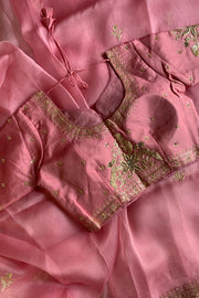Baby Pink Embellished Pure Organza Saree 5843 01 (PRE ORDER )