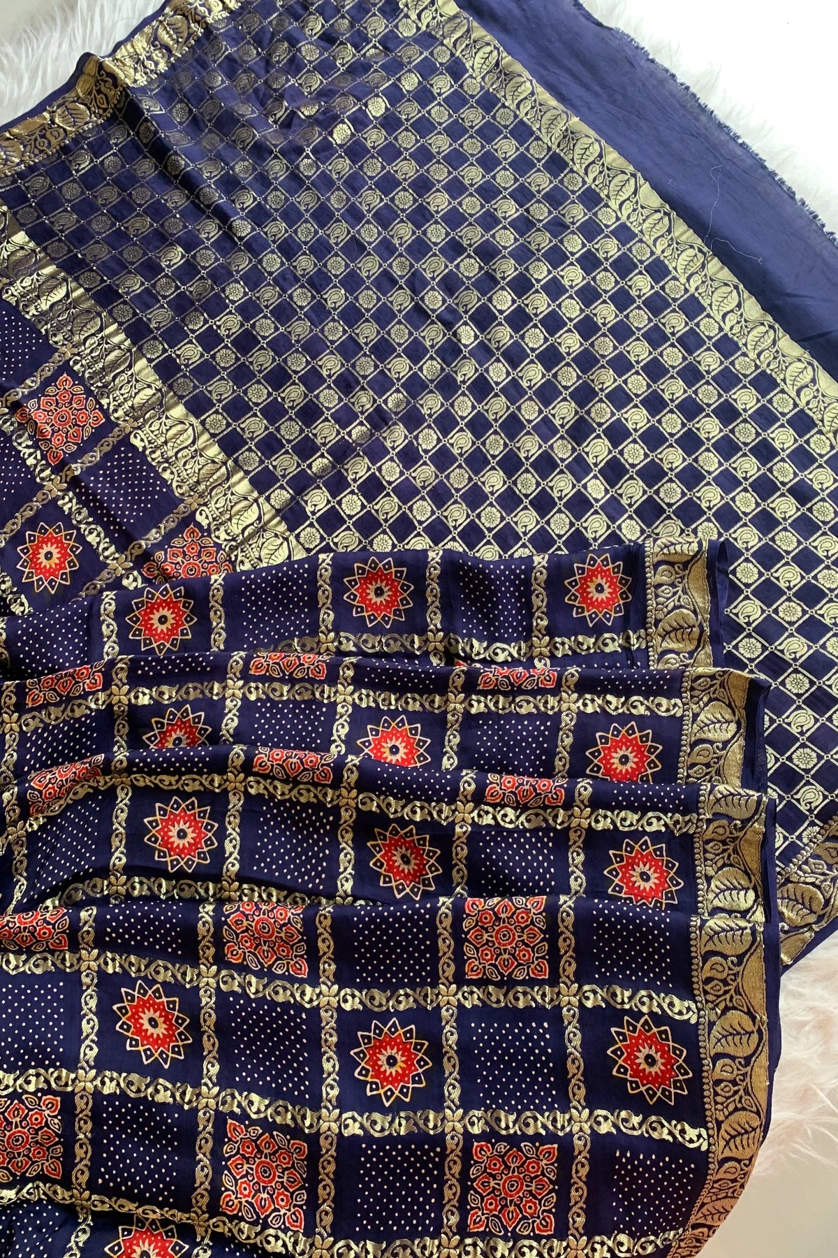 Blue Modal Silk Ajrak Saree 5236 08