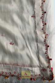 White Pleated Habutai Silk Saree 5001 01
