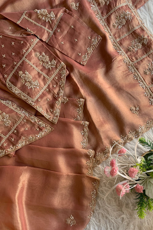 Brick Embellished Tissue Saree 5764 17