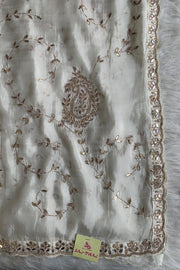White Habutai Silk Saree 5143 13