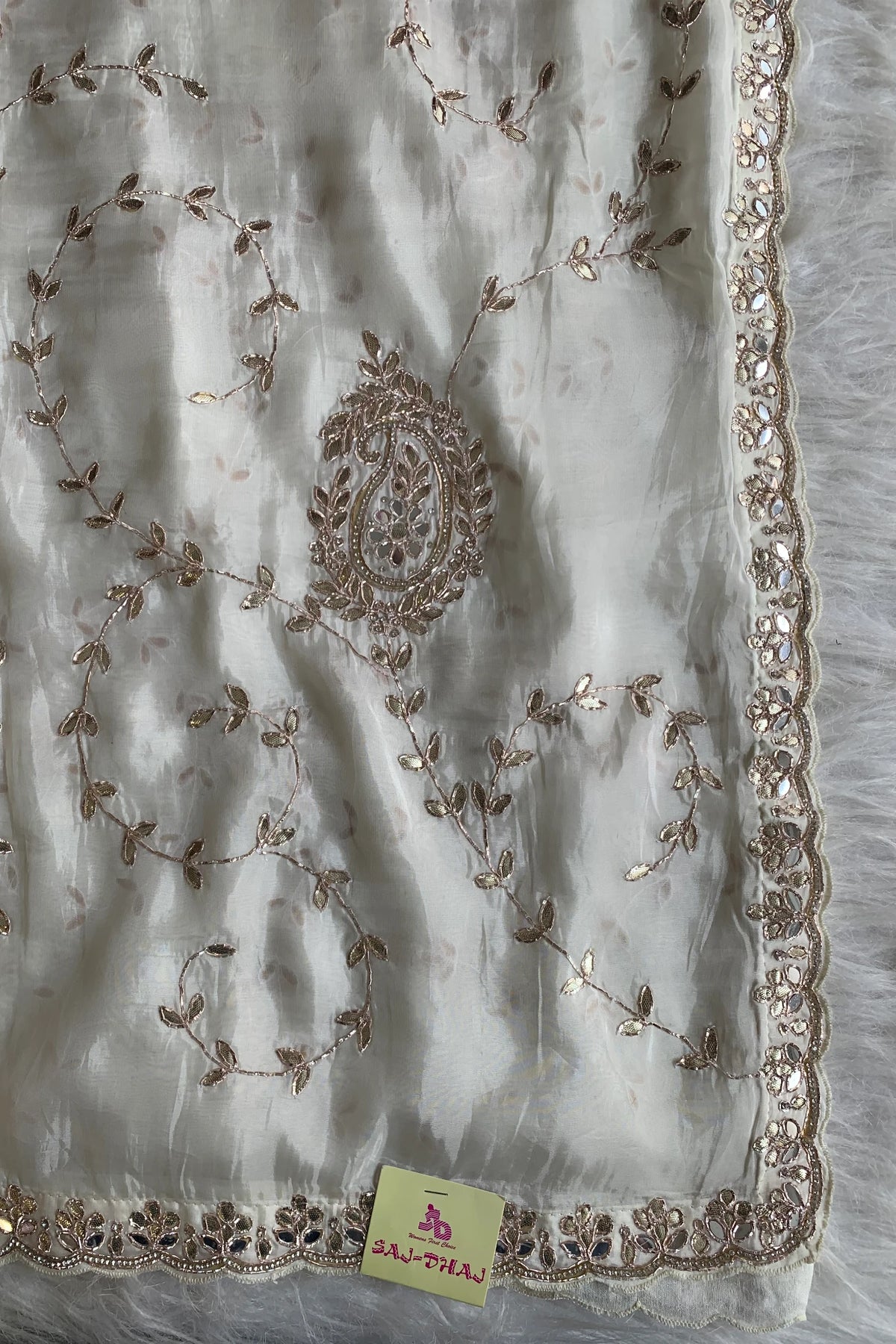 White Habutai Silk Saree 5143 13