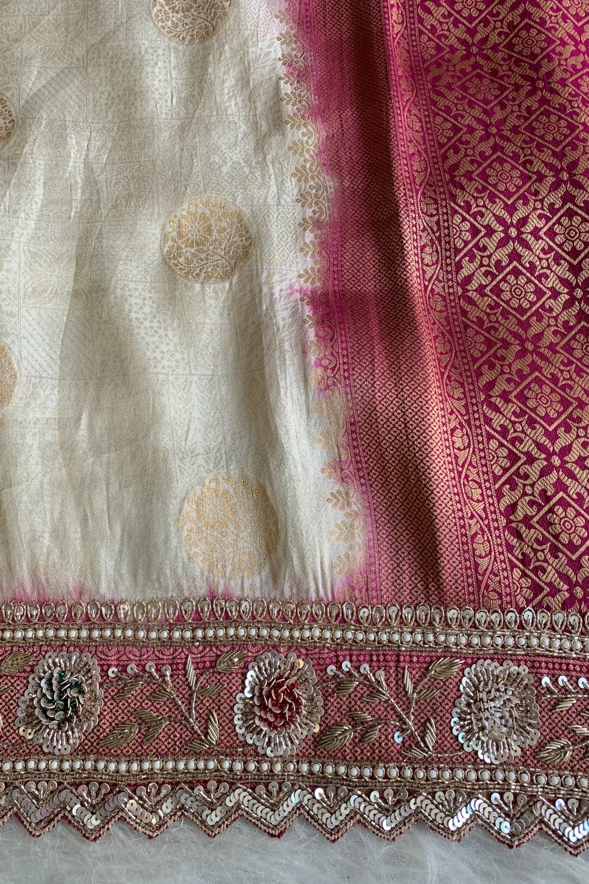Ivory & Pink Banarasi Saree 5659 05