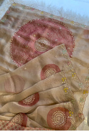 Gota Patti Organza Saree Tie Dye Effect Beige 5838 01