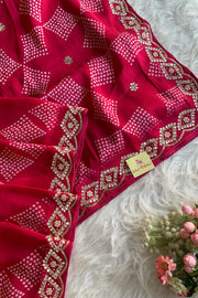 Rani Pink Printed Bandhej Russian Silk Saree 5308 07