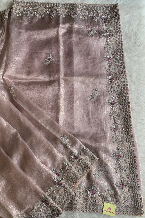 Lilac Jacquard Organza Saree 5216 04