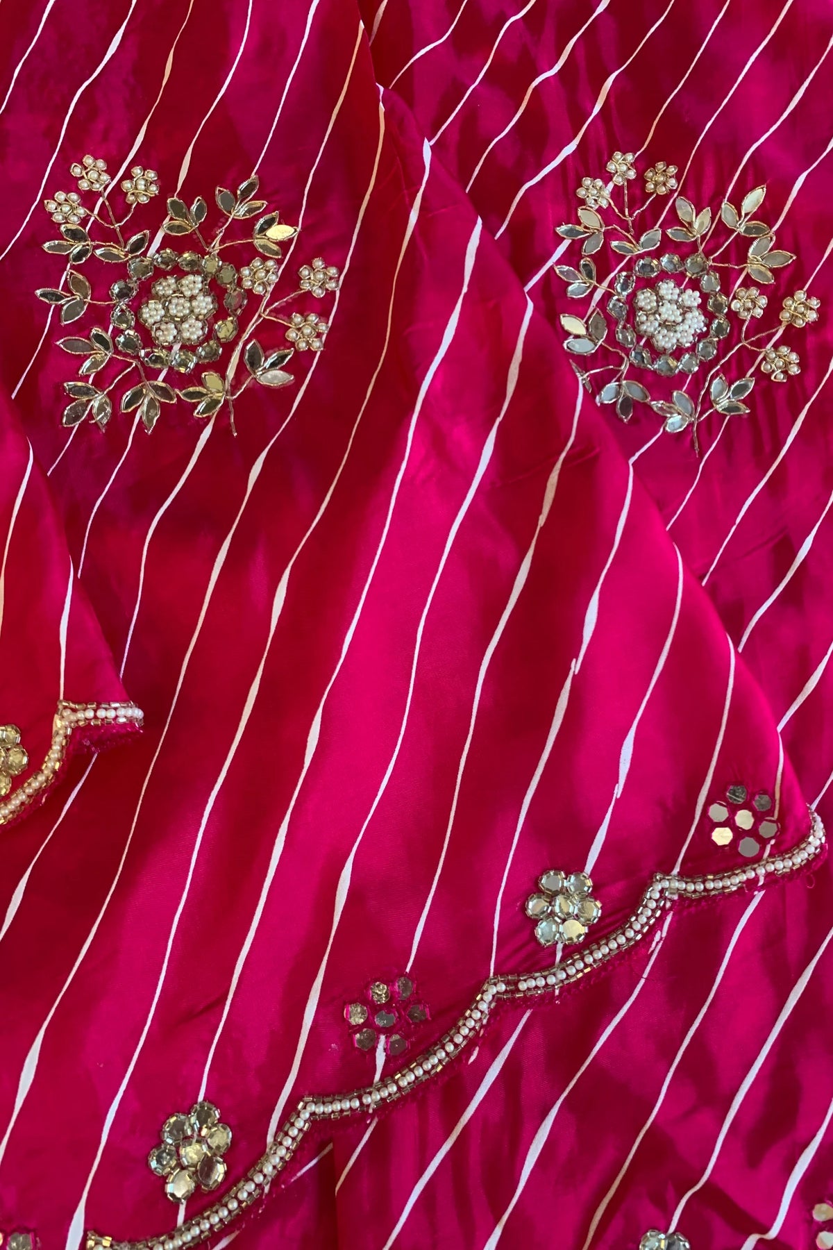 Rani Pink Leheriya Russian Silk Saree with Gota Patti 5846 05